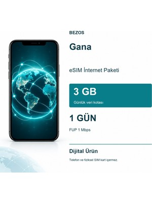 Gana Esım Internet Paketi Günlük 3 GB 1 Gün - Fup 1 Mbps