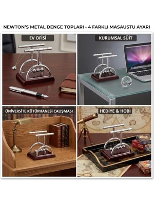 aklow akyoleticaret Newton Sarkacı; Metal Denge Topları, Ahşap Taban, Masaüstü Dekor ve Fizik Deneyi