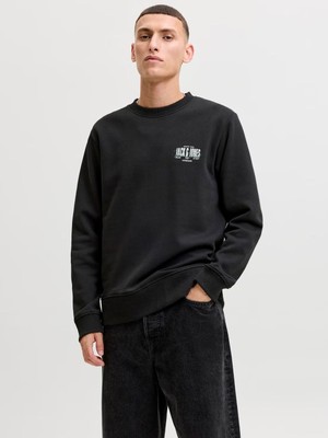 Jack & Jones Jjaero Sweat Crew Neck Erkek Sweat 12298492 Detail:small Print/black
