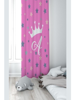 Şanal Pelangi Pembe A Harfli Yıldızlı Dijital Baskı Yıkanabilir Bebek Çocuk Odası Fon Perdesi, Pembe-Beyaz 140 x 200