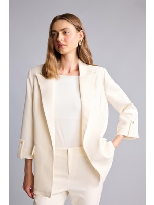 Defacto Oversize Basic Blazer Ceket - Beyaz