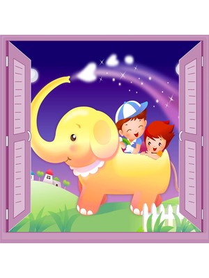 Şanal Çocuk Odası Bebek Odası Pencere Poster Duvar Kağıdı Fil