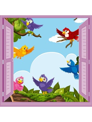 Şanal Stickerart Çocuk Odası Bebek Odası Pencere Poster Duvar Kağıdı Kuşlar