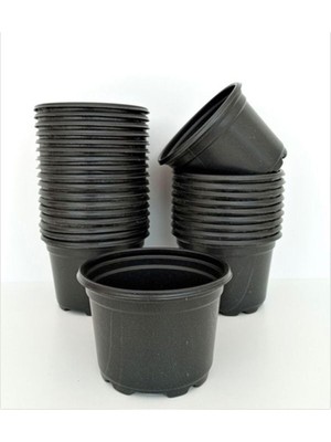 Şanal Katı Plastik Çiçek Saksısı 5 Adet (14'lük) Üretim Saksısı Siyah, MKR012032484