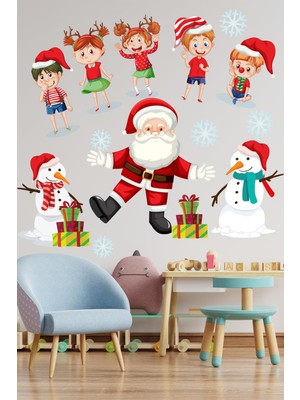 Şanal Crevidi Noel Baba ve Sevimli Çocuklar Çocuk Odası Stickeri