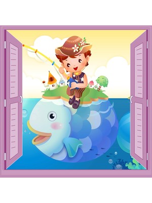 Şanal Çocuk Odası Bebek Odası Pencere Poster Duvar Kağıdı Balıkçı