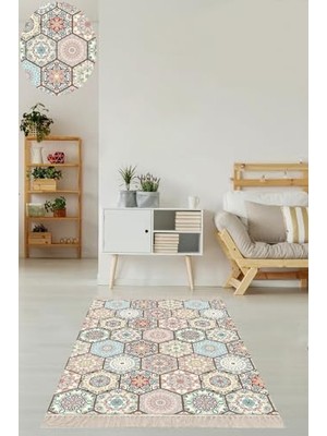 aklow akyoleticaret Kilim Desenli Etnik Dijital Baskı Yıkanabilir Kaymaz Taban Salon Halısı ve Yolluk MEG920,160 x 350