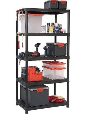 aklow akyoleticaret Siyah 5 Katlı Raf Ünitesi, 90X60X188 Cm, Krios