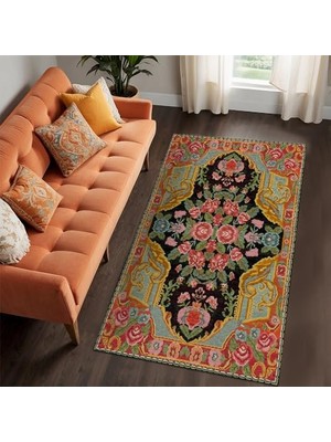 aklow akyoleticaret Kadife Kaymaz Pamuk Tabanlı Yıkanabilir Antibakteriyel Salon Halısı 120X180