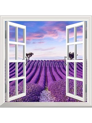 aklow akyoleticaret Pencere Poster Duvar Kağıdı Lavanta Tarlası Yapışkanlı Sticker
