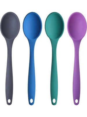 aklow akyoleticaret 27 cm Silikon Kaşık Seti; 4 Adet, Antrasit, Mavi, Yeşil ve Mor