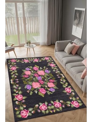 aklow akyoleticaret Adeya Karabağ Şönil Kaymayı Önleyici Doğal Pamuk Tabanlı Yıkanabilir Antibakteriyel Çevre Dostu Salon Halısı 140X200