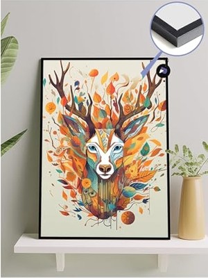 aklow akyoleticaret (PSTER1391) Etnik Desenli Geyik Hayvan Çerçeveli Tablo, Çerçeveli Poster 50 x 70