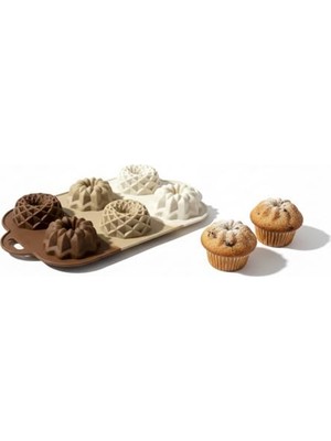 aklow akyoleticaret 6 Bölmeli Silikon Muffin ve Mini Kek Kalıbı; 3 Farklı Estetik Geometrik Desen, Yapışmaz ve Esnek Pişirme Seti, Modern Degrade Tasarım