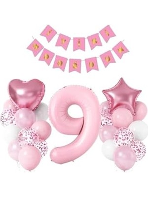aklow akyoleticaret 9 Yaş Pembe Rakamlı Iyi Ki Doğdun Balon Seti