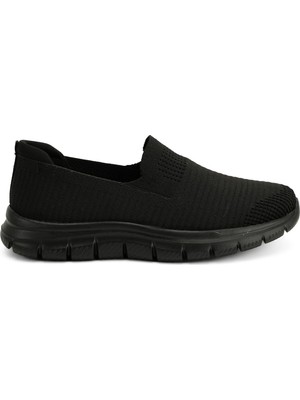 King Paolo Sneaker Tekstil Yürüyüş Kadın Ayakkabı Bağcıksız KP5234 Siyah
