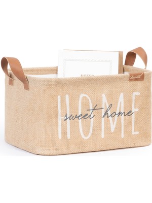 Şanal Ocean Home Textile Home Sweet Home Baskılı Dikdörtgen Jüt Sepet //30X21X18