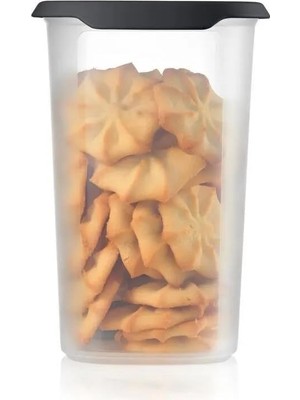 Şanal Tupperware Siyah Oval Saklama Kabı Tek Dokunuş Kapaklı Cosmos Serisi Hava Geçirmez Gıda Saklama 1.8 Litre