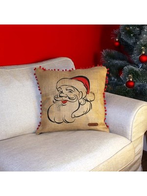 aklow akyoleticaret Noel Baba Desenli Püsküllü Jüt Kırlent Kılıfı, 50 * 50