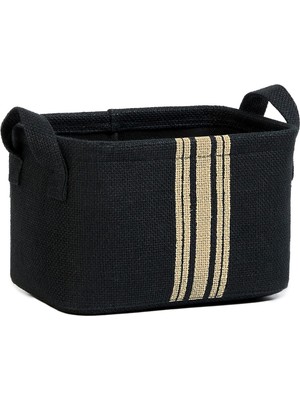 Şanal Ocean Home Textile Çizgili Siyah Renk Jüt Sepet 24 x 17 x 14 cm