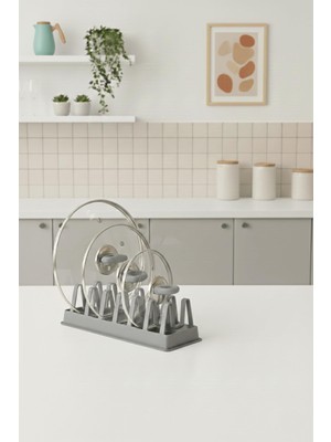 Şanal Mithra Life 6 Bölmeli Gri Tabak Tencere Kapak Düzenleyici Organizer MIT1308 Plastik 30X16X8 cm