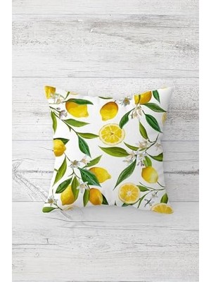 aklow akyoleticaret Limon Ağacı Desenli Çift Taraflı Baskılı Gizli Fermuarlı Kırlent Kılıfı, Limon Sarısı-Yeşil, 45 x 45