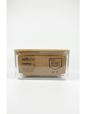 Şanal Softchef Ahşap Kapaklı Dikdörtgen Erzak Saklama Kabı Plastik 1000 ml - Silikon Contalı Vakumlu Bakliyat ve Gıda Saklama Kutusu (10,5X16X9 Cm)