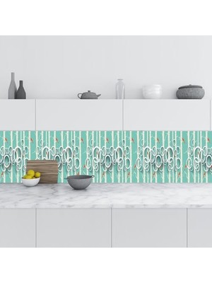 aklow akyoleticaret Mutfak Tezgah Arası Folyo Fayans Kaplama Folyosu Daireler Kuşlar 60X300 cm