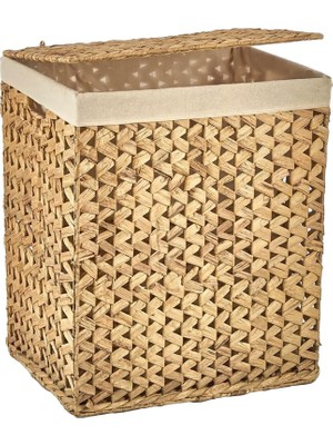 Şanal Deconox El Yapımı Doğal Hasır Katlanabilir Kirli Çamaşır Sepeti, Modern Balıksırtı Desenli Çamaşır Sepeti, Katlananır Yer Kaplamayan Rattan Kirli Çamaşır Sepeti (44X34CMYÜKSEKLIK 54CM)