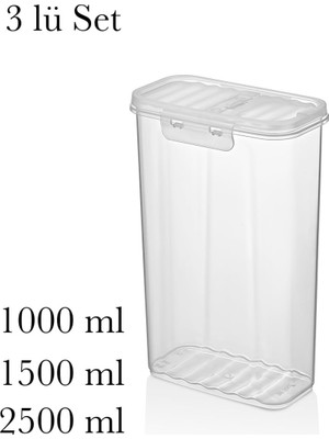 Şanal Plastik Saklama Kabı 3'lü Set, 1000-1500-2500 Ml, 2 Açılır Kapaklı Bpa Içermez Şeffaf Bakliyat Kuru Gıda