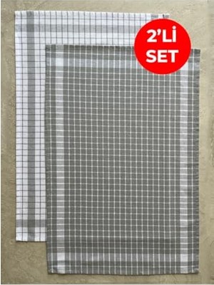aklow akyoleticaret Kareli 2'li Mutfak Kurulama Bezi Seti, Gri/beyaz Gri-Beyaz, 45X65 cm