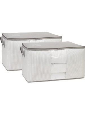 Şanal Ocean Home Textile 2'li Mega Boy Pvc Pencereli Stuff & Things Gri Çizgili Hurç Set
