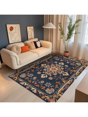 aklow akyoleticaret Vintage Şönil Kaymaz Doğal Pamuk Tabanlı, Yıkanabilir Antibakteriyel Çevre Dostu Salon Halısı 140X200