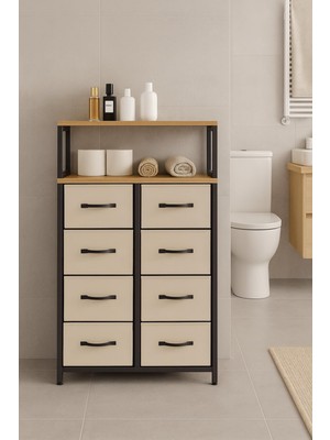 Şanal Miyuhome 2 Raflı 8 Çekmeceli Banyo Düzenleyici Deri Çekmeceli Banyo Organizer Wc Organizer Krem