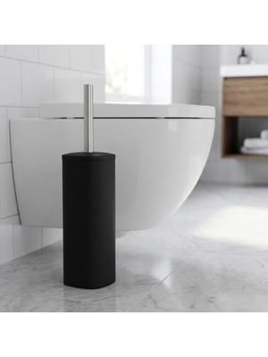 Şanal Deconox Paslanmaz Çelik Saplı Wc Fırçalık Siyah, Kapaklı Tuvalet Fırçası ve Standı, Kompakt Banyo Wc Temizlik Seti, 38,5 cm