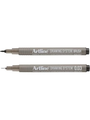 aklow akyoleticaret Drawing System Teknik Çizim Kalemi 2'li Set, Brush + 0.03 mm