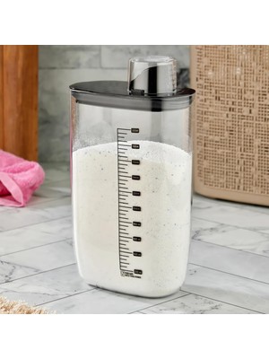 Şanal Hava Geçirmez Vakumlu Deterjan Saklama Kabı - Kendinden Ölçekli Vakum Kapaklı Deterjanlık 2100 ml
