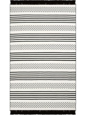 aklow akyoleticaret Lovely Krem-Siyah Kilim, Çift Taraflı Akrilik, Yıkanabilir Ince Banyo Balkon Mutfak Kilimi