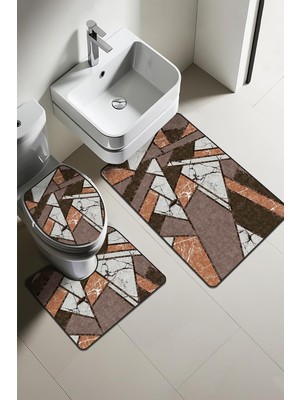 Modern Desenli Dijital Baskı 3'lü Banyo Paspas Takımı Yıkanabilir Kaymaz Tabanlı Klozet Takım