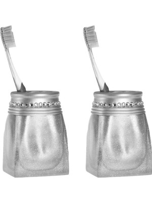 Şanal Bosphorus 2 Adet Diş Firçalik Kristal Taşli Gümüş Poliresin 7X7X10CM Banyo Seti