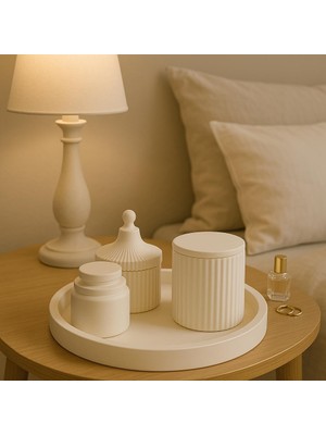 Modern Dekoratif 6'li Set – El Yapımı Tepsi, Kapaklı Kutu ve Kavanoz – Minimalist Ev & Banyo