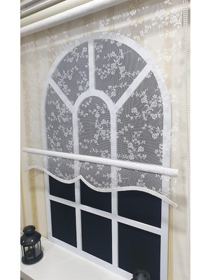 Çiftli Sistem Modern Beyaz Çiçekli Tül Ekru Stor Perde STB4003
