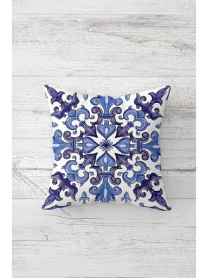 aklow akyoleticaret Yastık; Pelangi Mavi Ottoman Motifli Çift Tarafı Baskılı Gizli Fermuarlı Kılıfı Kırlent Koltuk Yastık Kılıfı, Beyaz-Mor-Mavi 45 x 45,24691289745451
