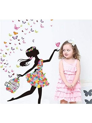 Çocuk ve Bebek Odası Kreş Anaokulu Balerin Kız Sihirli 3D Kelebekler Duvar Sticker