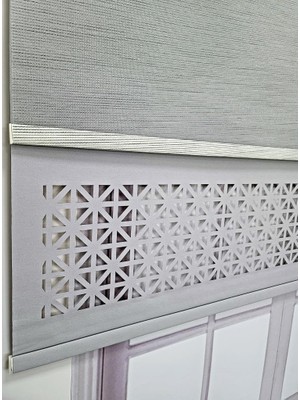 Çift Mekanizmalı Lazer Kesim Tül ve Stor Perde MLT1045 180X200 Gri