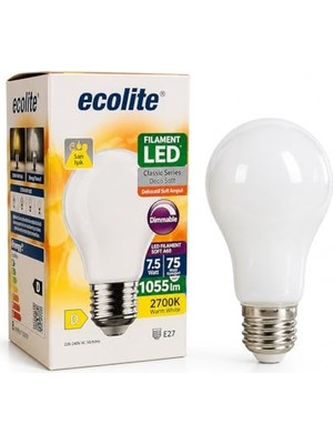 aklow akyoleticaret 7.5W LED Filament Soft Ampul, Dimmer Uyumlu, 75W Eşdeğer, 1055 Lümen, E27 Duy, 2700K Sarı Işık