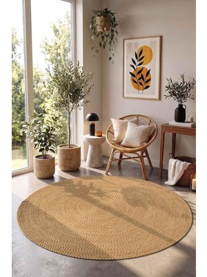 Vintora Vintage Desenli Yuvarlak Daire Dekoratif Örgü Kilim