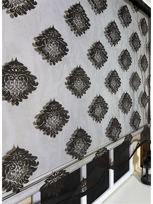 Çiftli Sistem Siyah Damask Tül & Ekru Stor Perde STB45239-V107