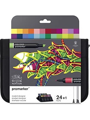 aklow akyoleticaret Promarker - Twin Tip - Alkol Bazlı - Öğrenci Tasarımcı Cüzdanı - 24'lü Set - Çok Renkli