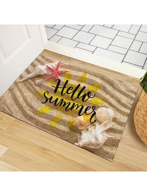 aklow akyoleticaret Hello Summer Kumsal Desenli Kapı Önü Paspası, Ev, Ofis ve Dış Mekân Kullanımı, 45X65
